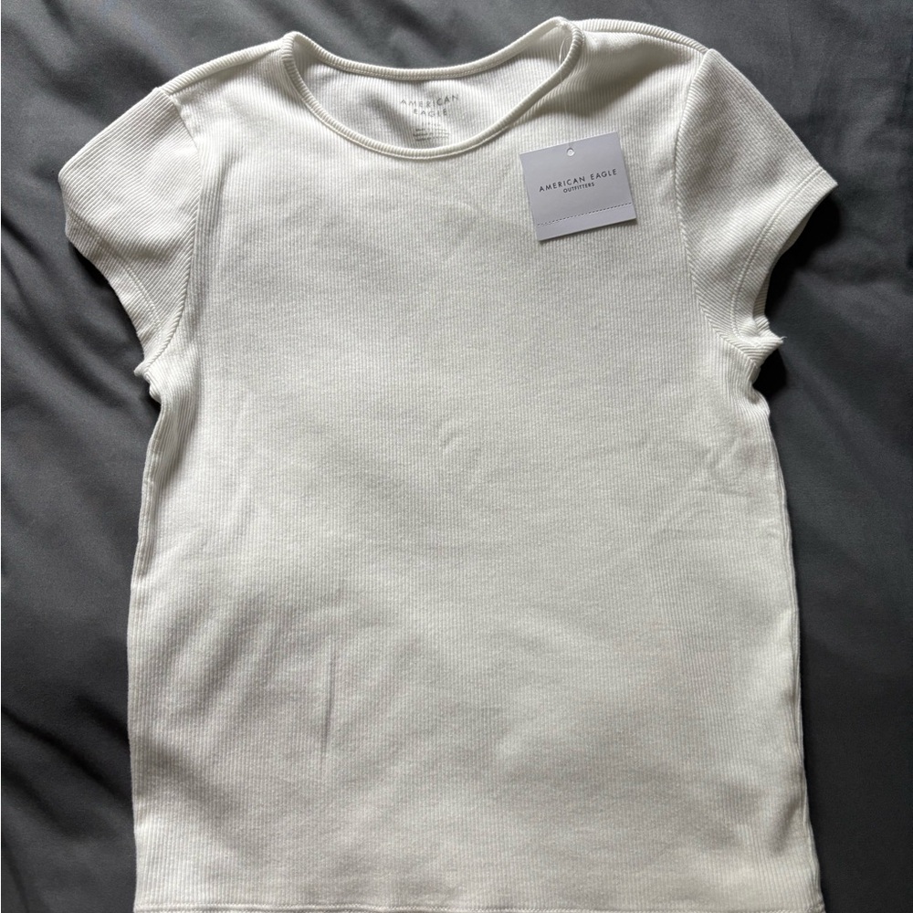 American Eagle Outfitters White Ribbed Short Sleeve Tee
